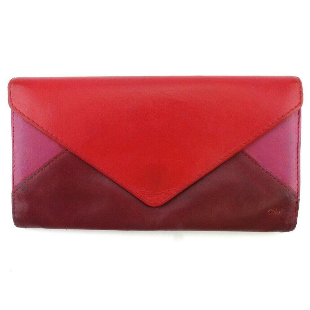 Auth Chloe Long Wallet Patchwork Bordeaux Pink Le… - image 1